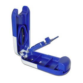 Kombi-Tablettenteiler / Tablettendose Pillendose mit Aufbewahrung blau-weiß