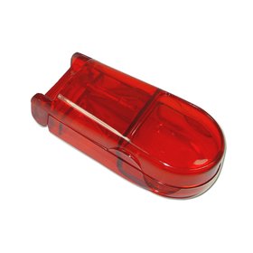 Tablettenteiler Tablettenschneider Pillenteiler transparent rot mit Aufbewahrungsfach