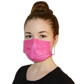 50 Stück Medizinische Gesichtsmaske pink 4-lagig mit Nasenbügel und Ohrschlaufen